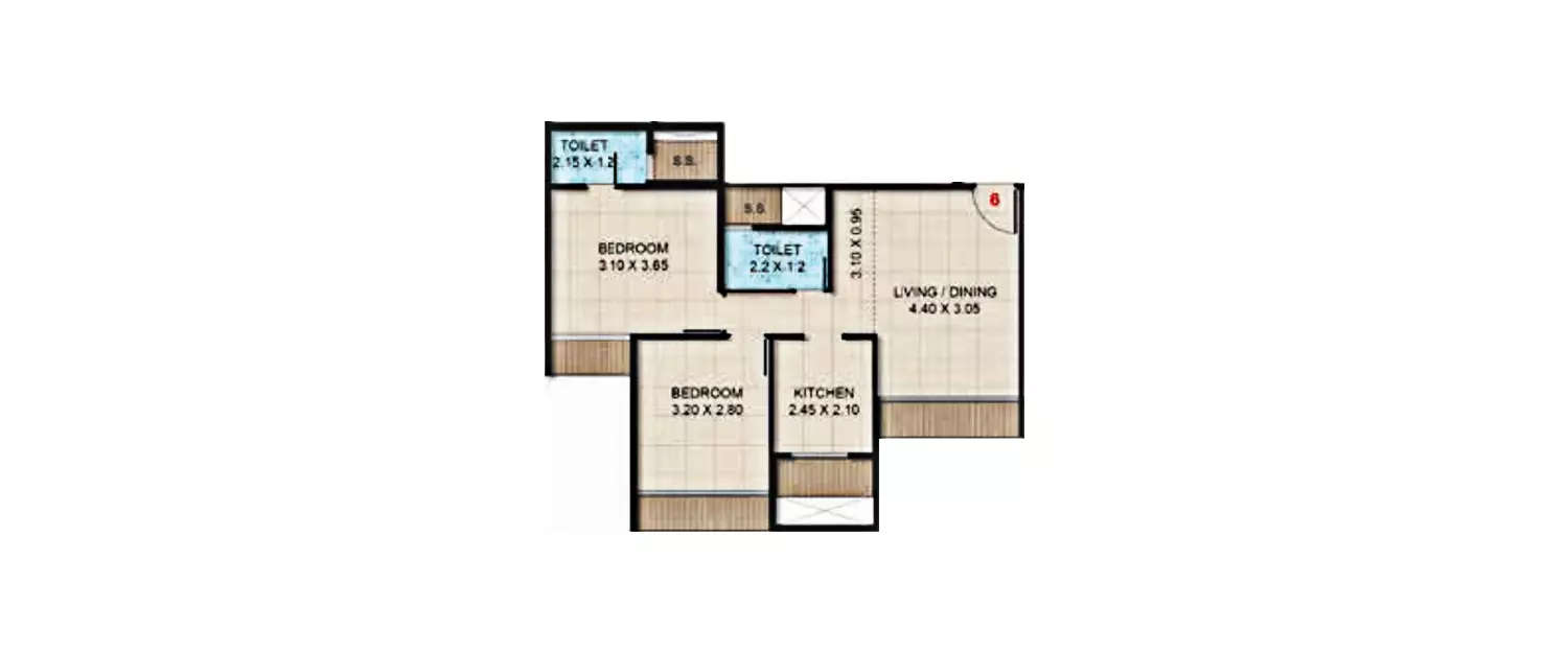 Floor plan for 2 BHK