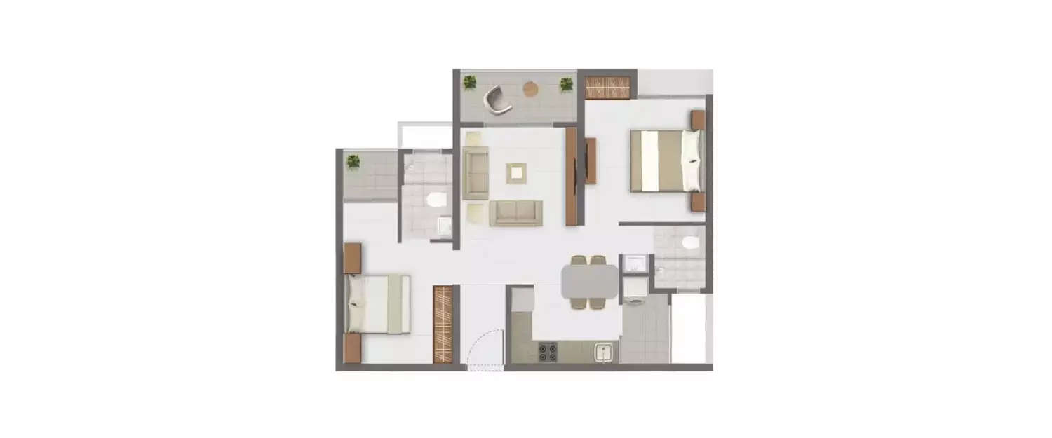 Floor plan for 2 BHK