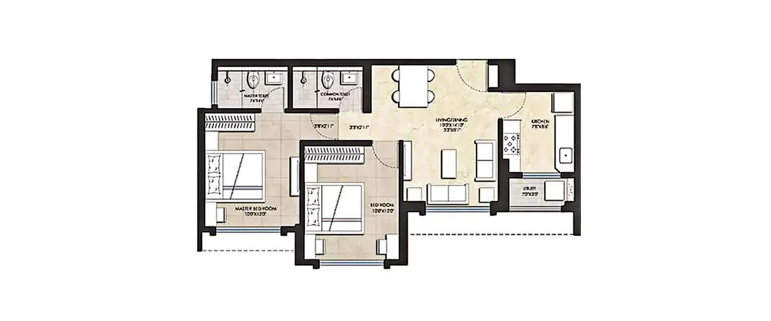 Floor plan for 2 BHK