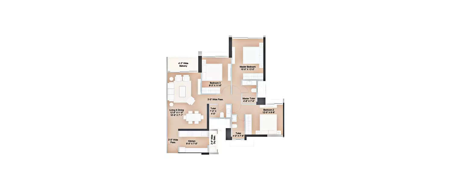 Floor plan for 3 BHK