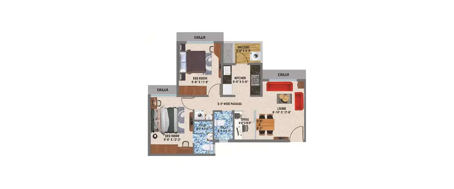 Floor plan for 2 BHK
