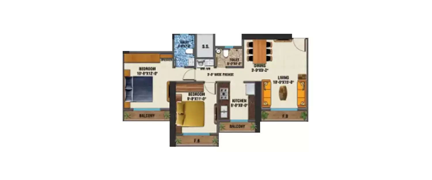 Floor plan for 2 BHK