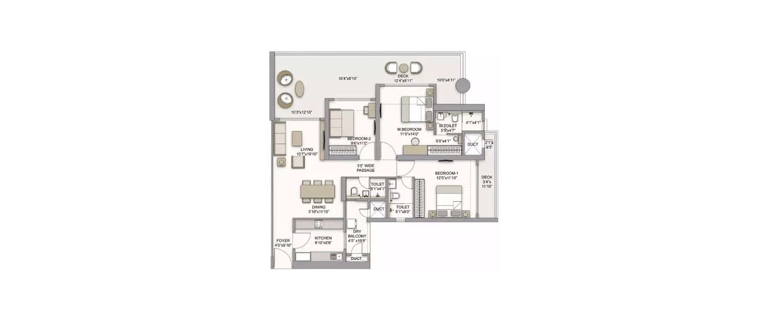Floor plan for 3 BHK