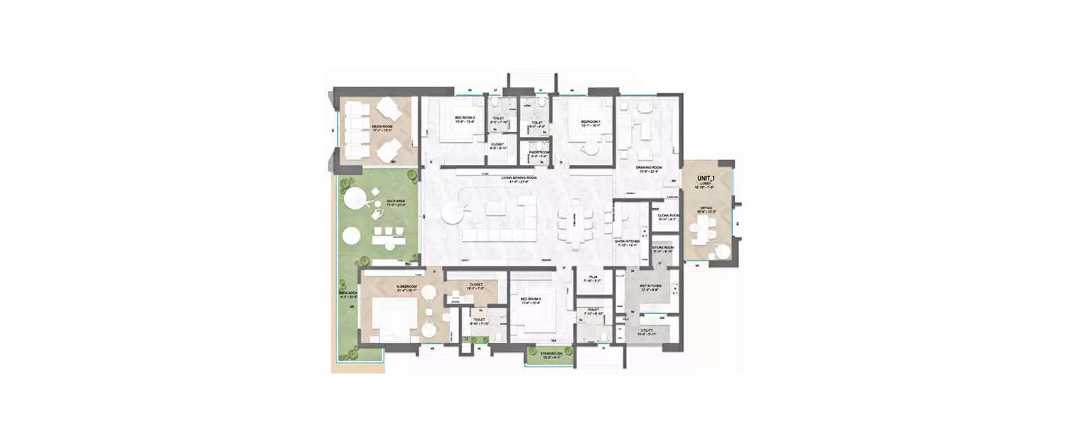 Floor plan for 5 BHK