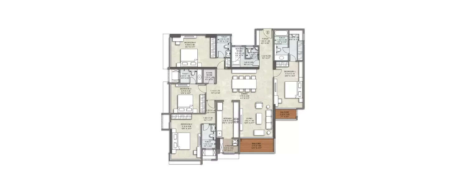 Floor plan for 4 BHK