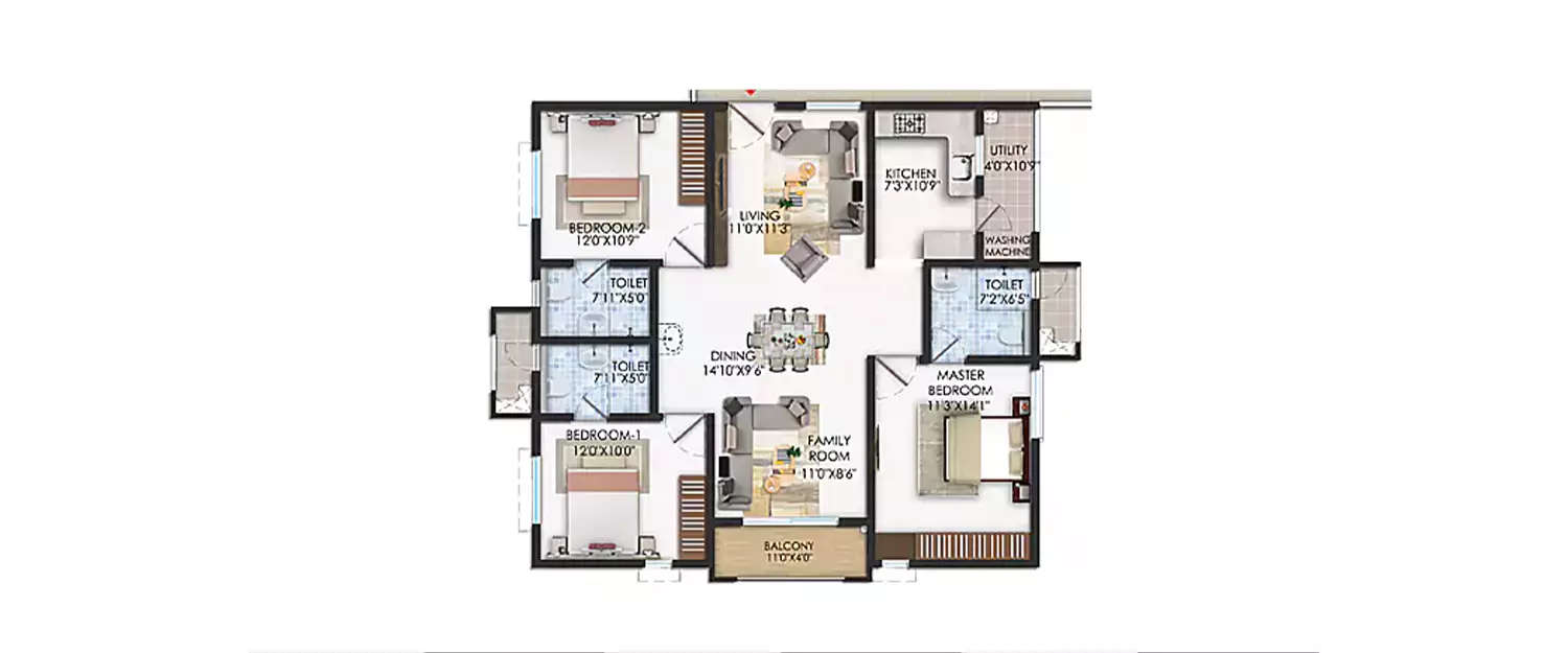 Floor plan for 3 BHK