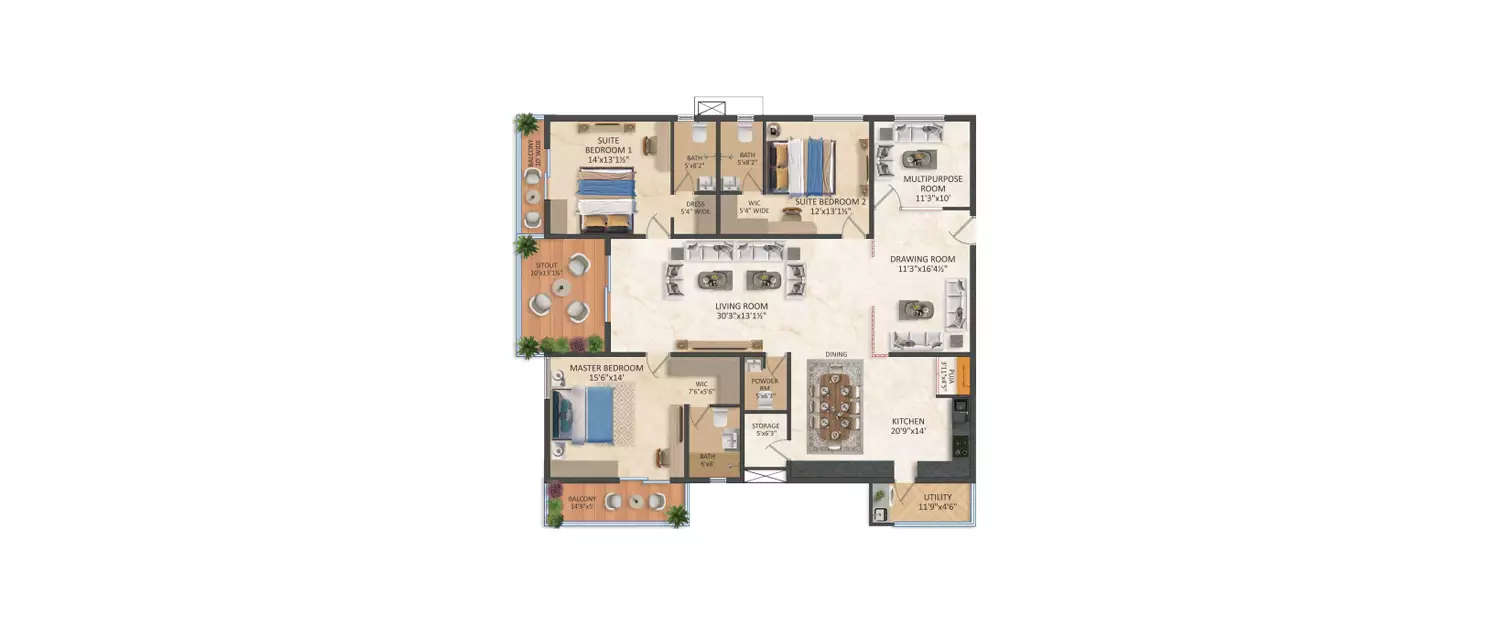 Floor plan for 3.5 BHK