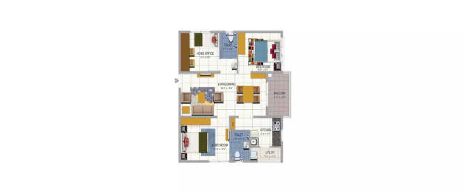 The Happening Heights Dundigal - Floor plan 3 BHK 1191 Sq.ft