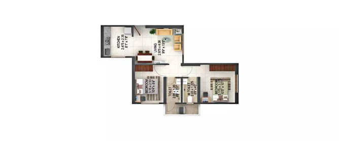 Puraniks Unicorn Ghodbunder Road - Floor plan 2 BHK 500 Sq.ft