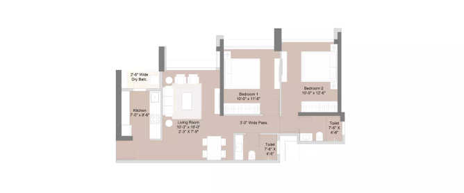 Sunteck Skydeck Collection Goregaon - Floor plan 2 BHK 921 Sq.ft