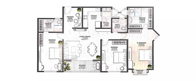 Goel Ganga Exquisite Bavdhan - Floor plan 3.5 BHK 1477 Sq.ft