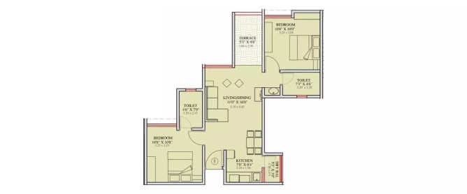 VTP Purvanchal Wagholi - Floor plan 2 BHK 728 Sq.ft