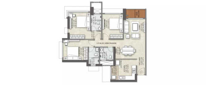 Kalpataru Towers Kandivali - Floor plan 3 BHK 1015 Sq.ft