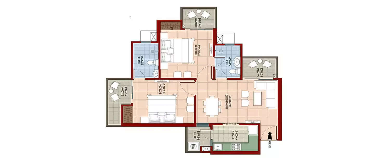 Floor plan for 2 BHK