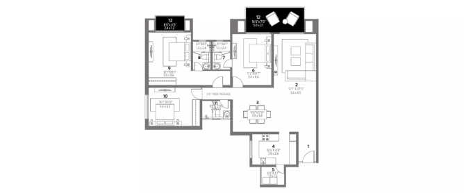 Hiranandani Anchorage Egattur - Floor plan 3 BHK 1468 Sq.ft