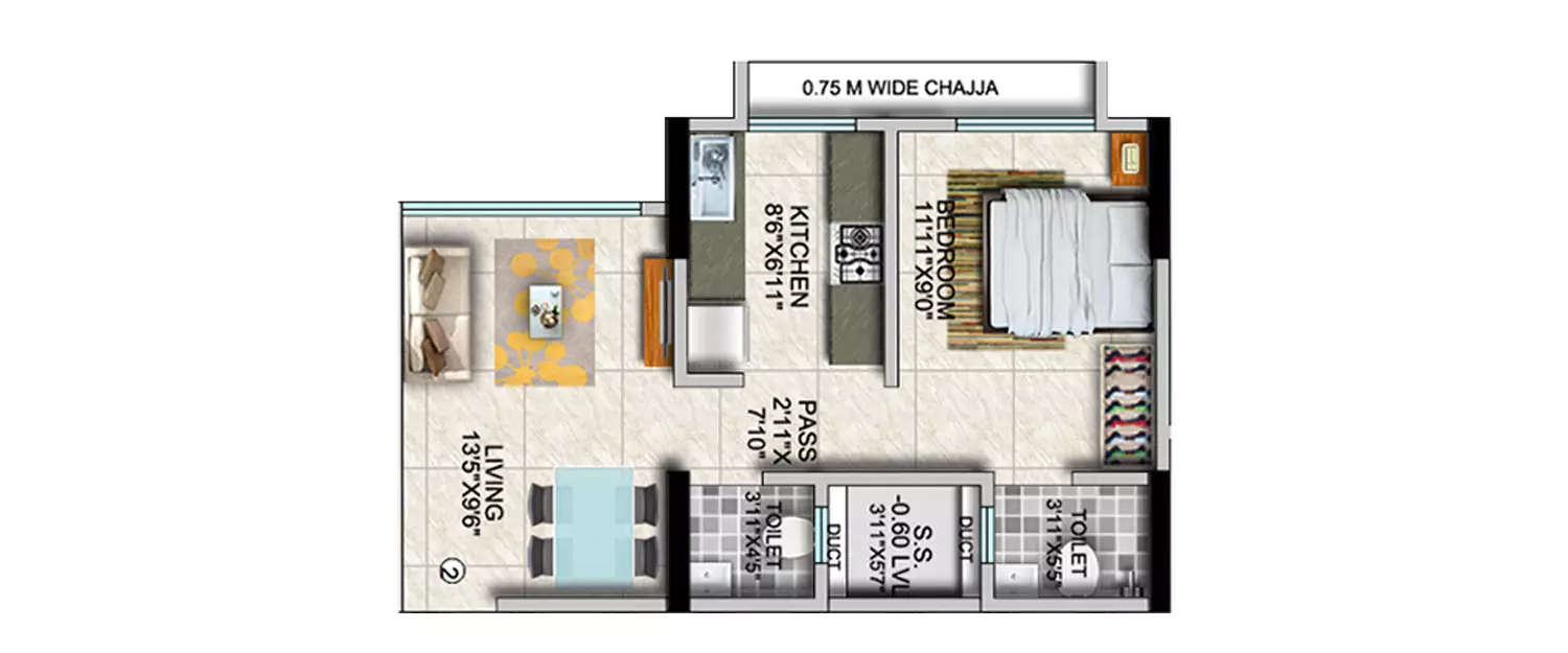 Floor plan for 1 BHK