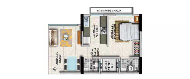 Paradigm Ariana Residency Borivali - Floor plan 1 BHK 376 Sq.ft