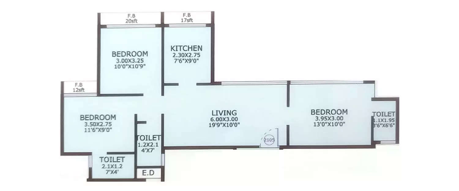 Floor plan for 3 BHK