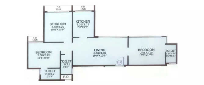 Juhi Serenity Ghansoli - Floor plan 3 BHK 556 Sq.ft
