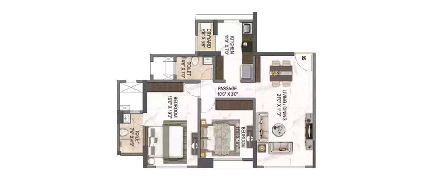 Floor plan for 2 BHK