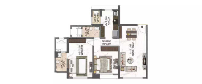 Paradigm El Signora Jogeshwari - Floor plan 2 BHK 717 Sq.ft
