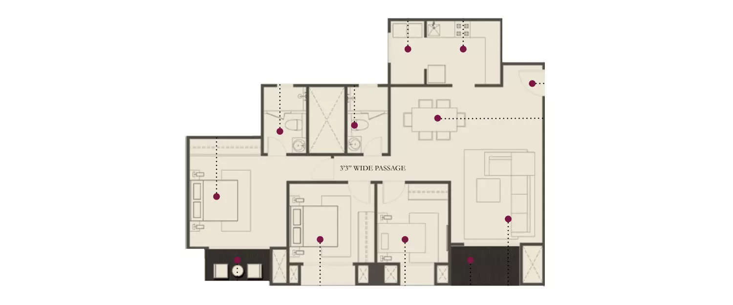 Floor plan for 3 BHK