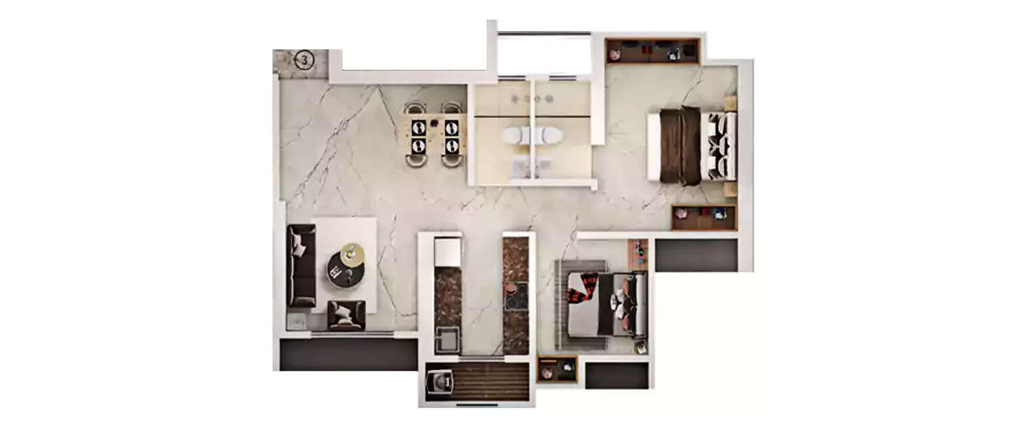 Floor plan for 2 BHK