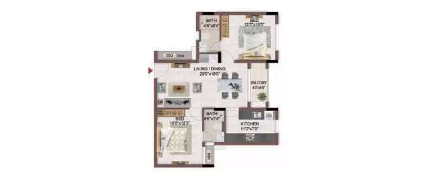 Floor plan for 2 BHK