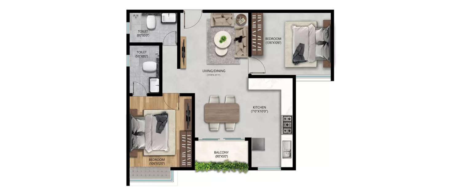 Floor plan for 2 BHK