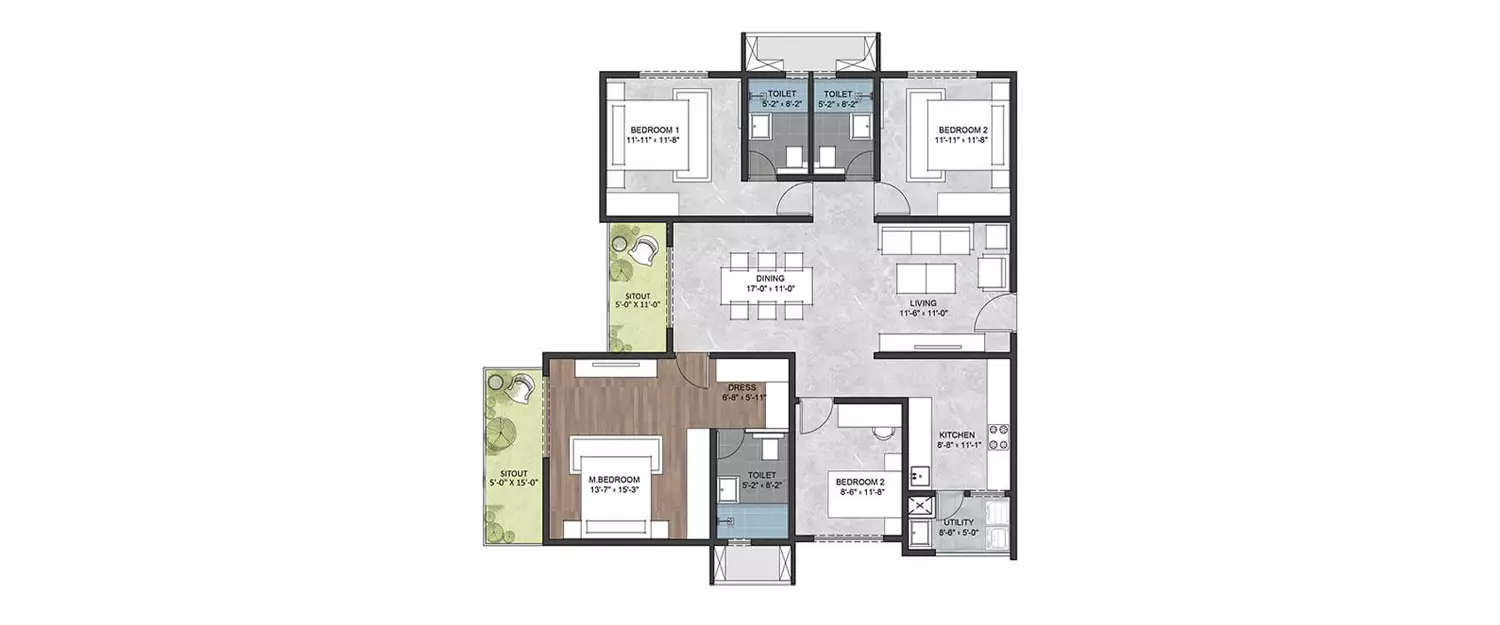 Floor plan for 4 BHK