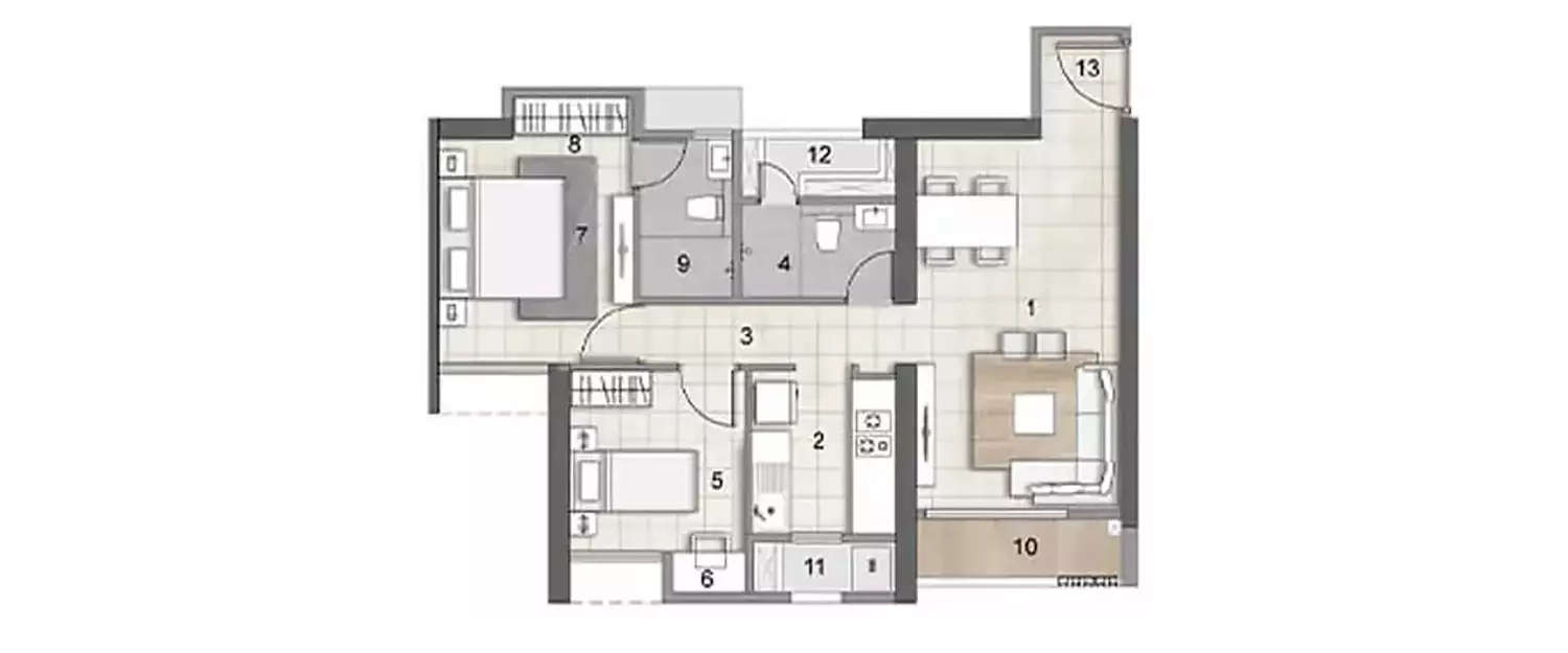Floor plan for 2 BHK