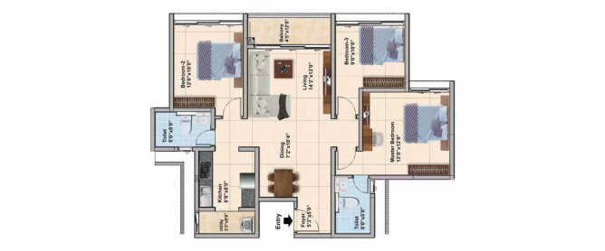 TVS Emerald Elements Kovilambakkam - Floor plan 3 BHK 1438 Sq.ft