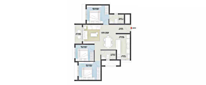 Century Novus Jakkur - Floor plan 3 BHK 1275 Sq.ft