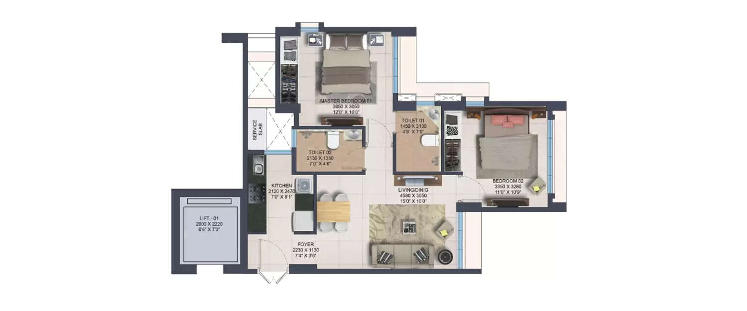 Floor plan for 2 BHK