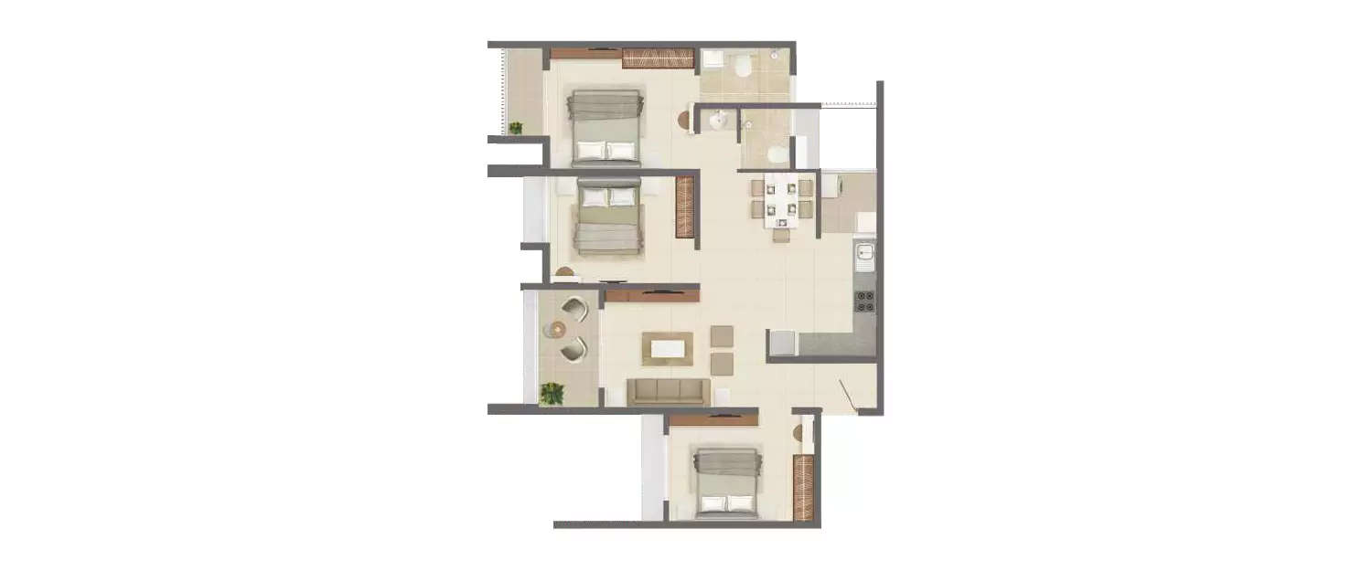 Floor plan for 3 BHK