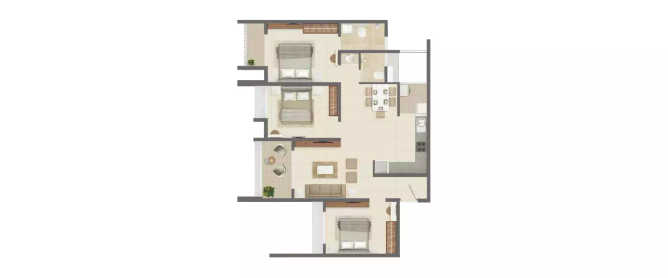 Rohan Nidita Hinjewadi - Floor plan 3 BHK 1091 Sq.ft