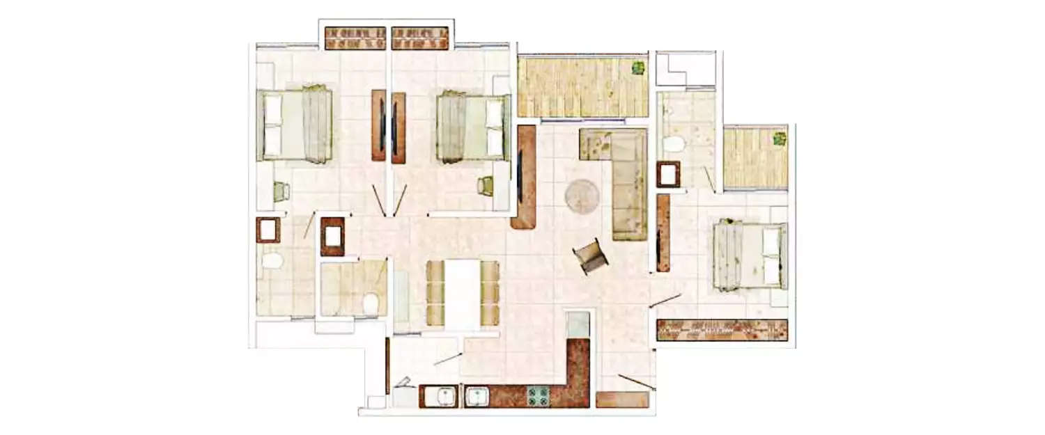 Floor plan for 3 BHK