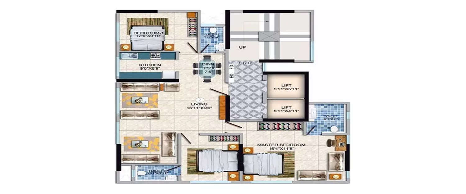 Floor plan for 3 BHK
