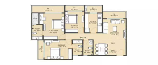 Vardhman Flora Byculla - Floor plan 3 BHK 960 Sq.ft