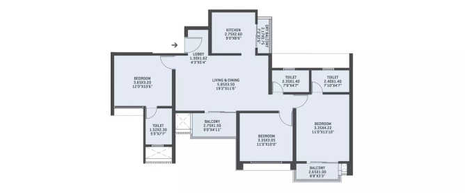 VTP Verve Baner - Floor plan 3 BHK 985 Sq.ft