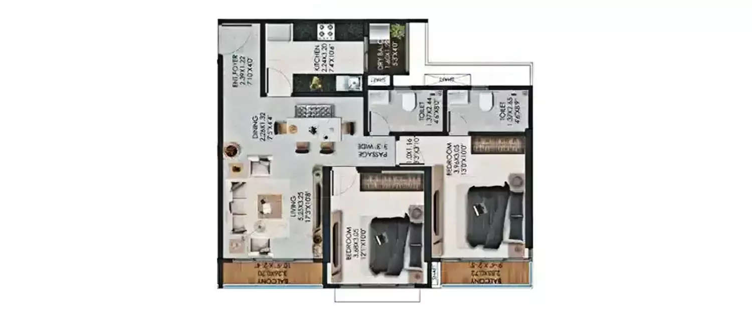 Floor plan for 2 BHK