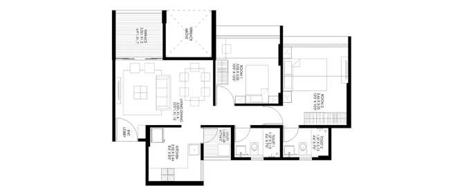 Gagan Cefiro Undri - Floor plan 2 BHK 519 Sq.ft
