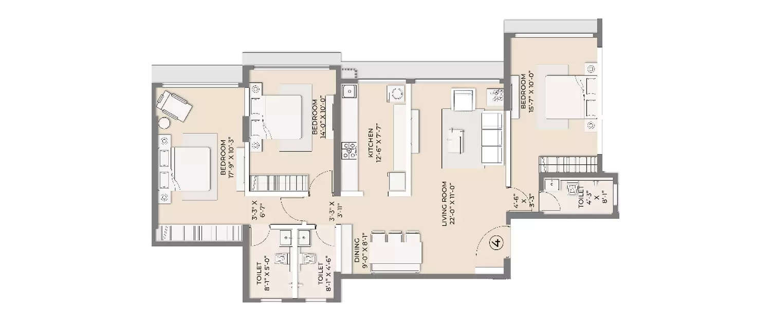 Floor plan for 3 BHK