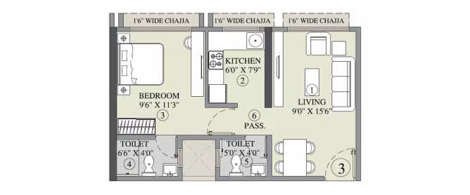 Vardhman Oasis Girgaon - Floor plan 1 BHK 382 Sq.ft