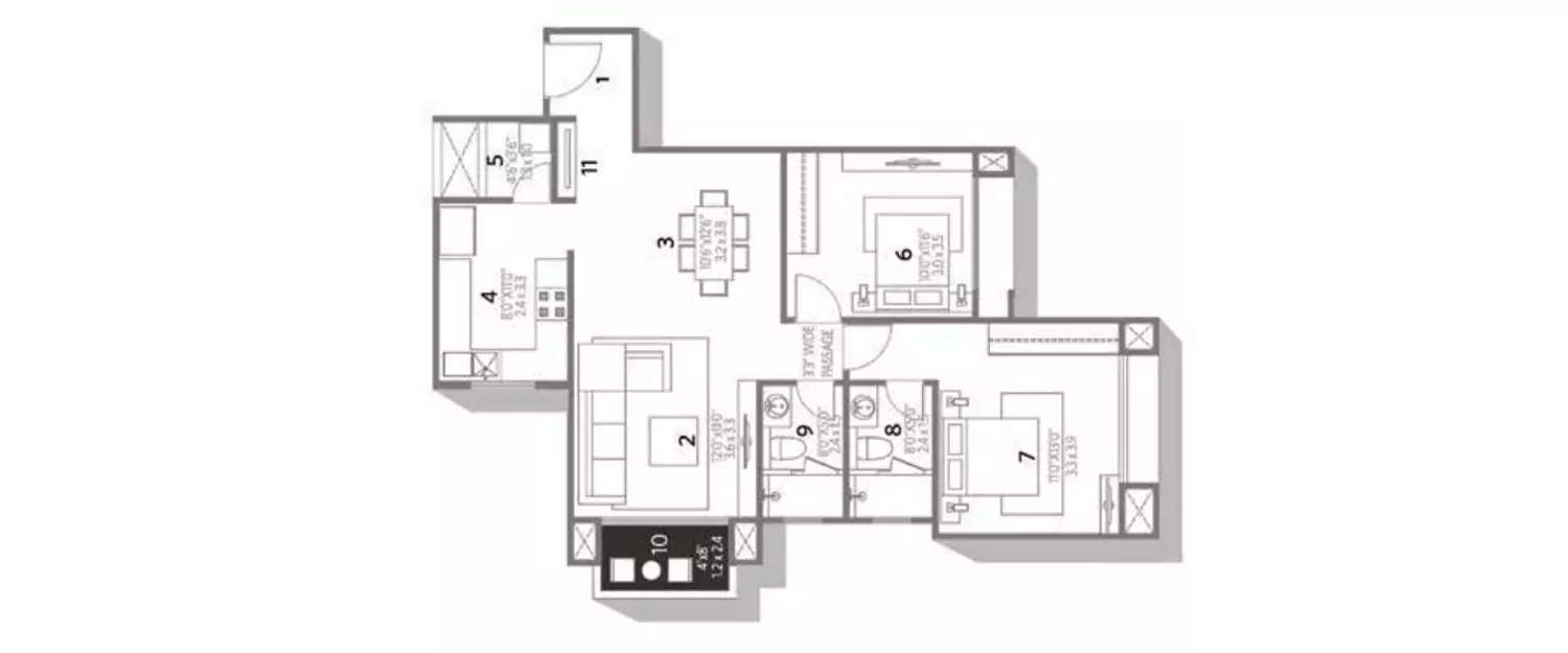 Floor plan for 2 BHK