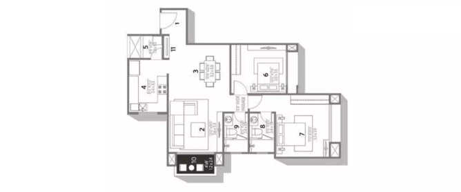 Hiranandani Tiana Egattur - Floor plan 2 BHK 847 Sq.ft