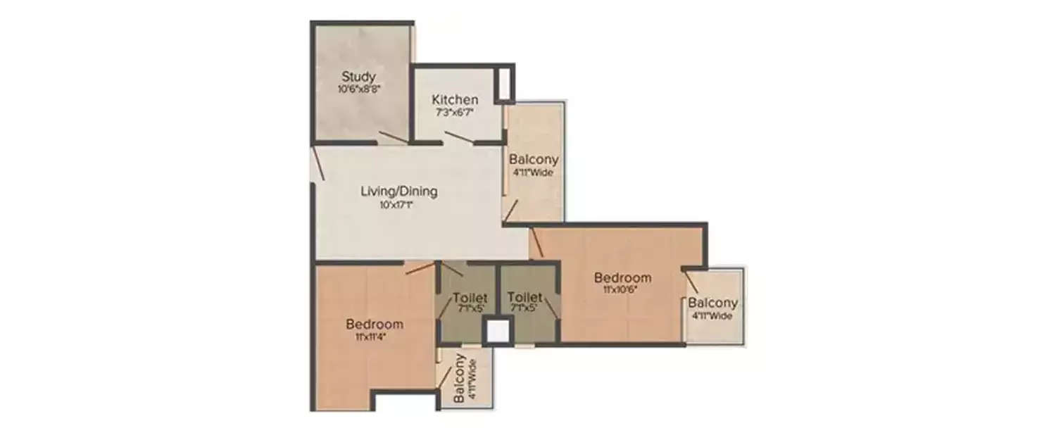 Floor plan for 2 BHK