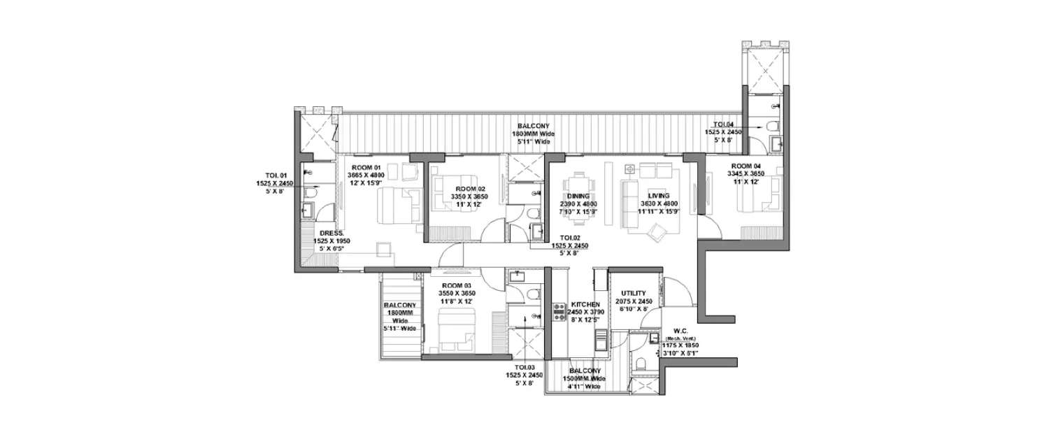 Floor plan for 4 BHK