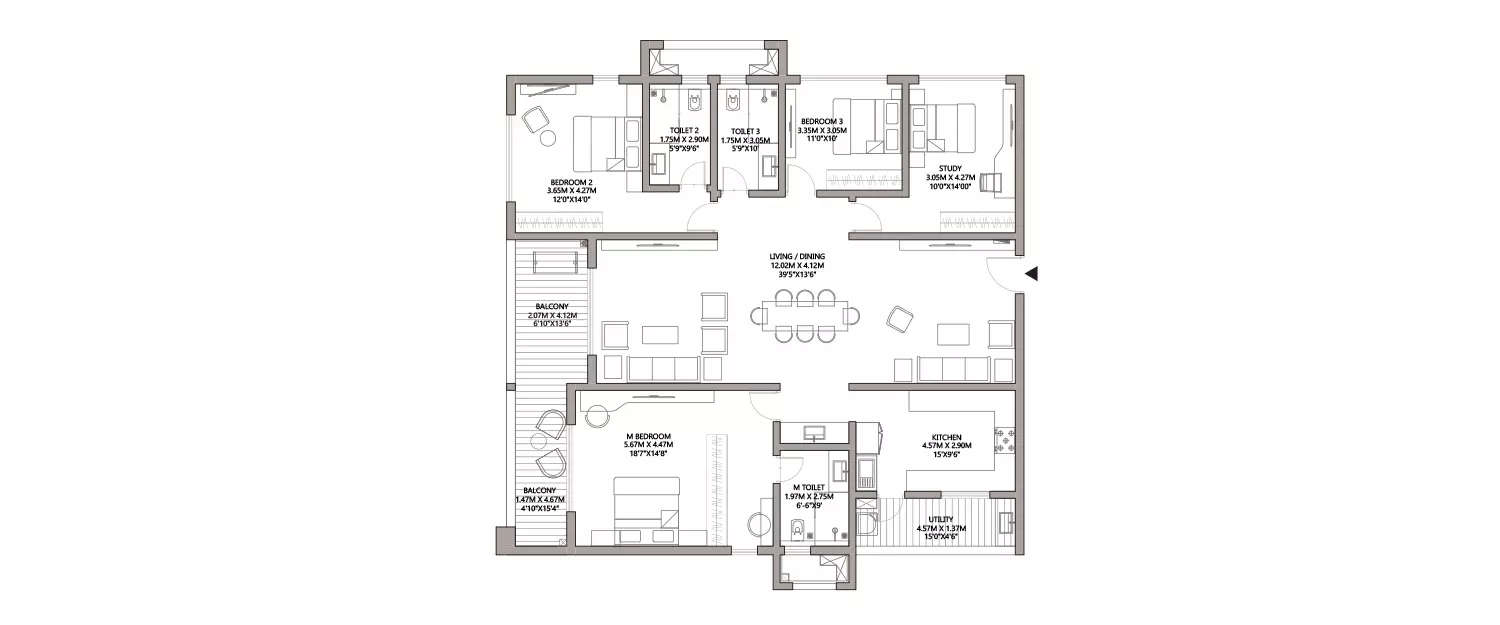 Floor plan for 4 BHK