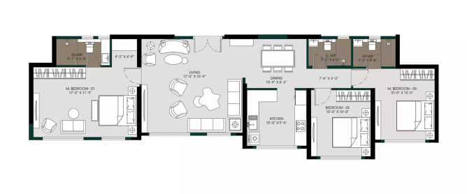 MICL Aaradhya Parkwood Mira Bhayandar - Floor plan 3 BHK 1095 Sq.ft